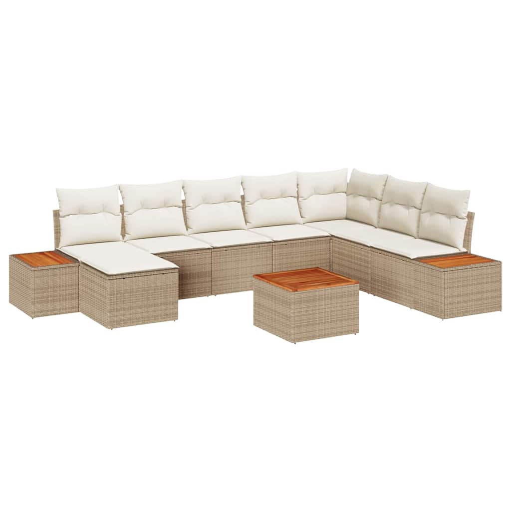 Havesofa Sæt 9 stk. Beige Poly rattan