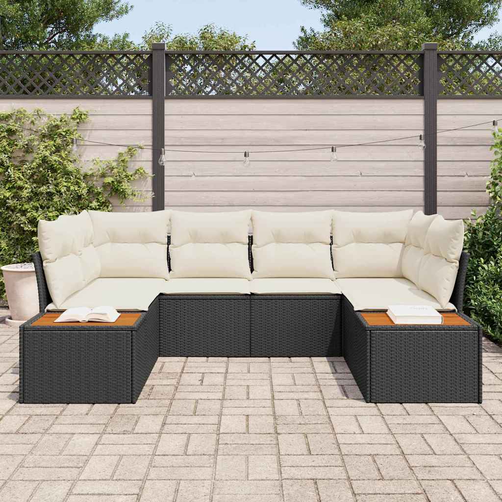 Havesofa Sæt 6 stk. Sort polyrattan