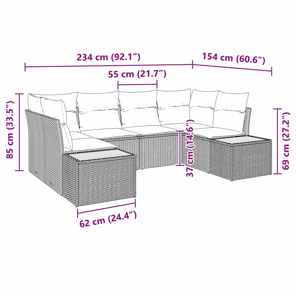 Havesofa Sæt 6 stk. Beige polyrattan