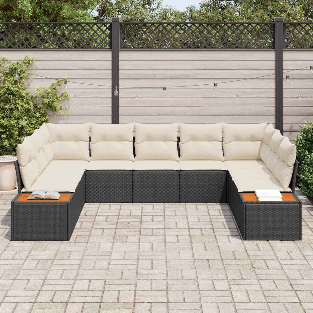 Havesofa Sæt 9 stk. Sort Poly rattan
