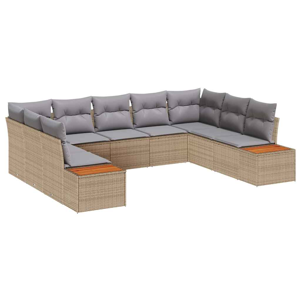 Havesofa Sæt 9 stk. Beige Poly rattan