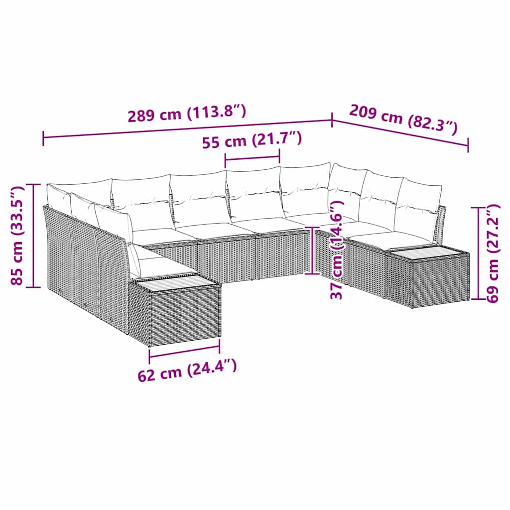 Havesofa Sæt 9 stk. Beige Poly rattan