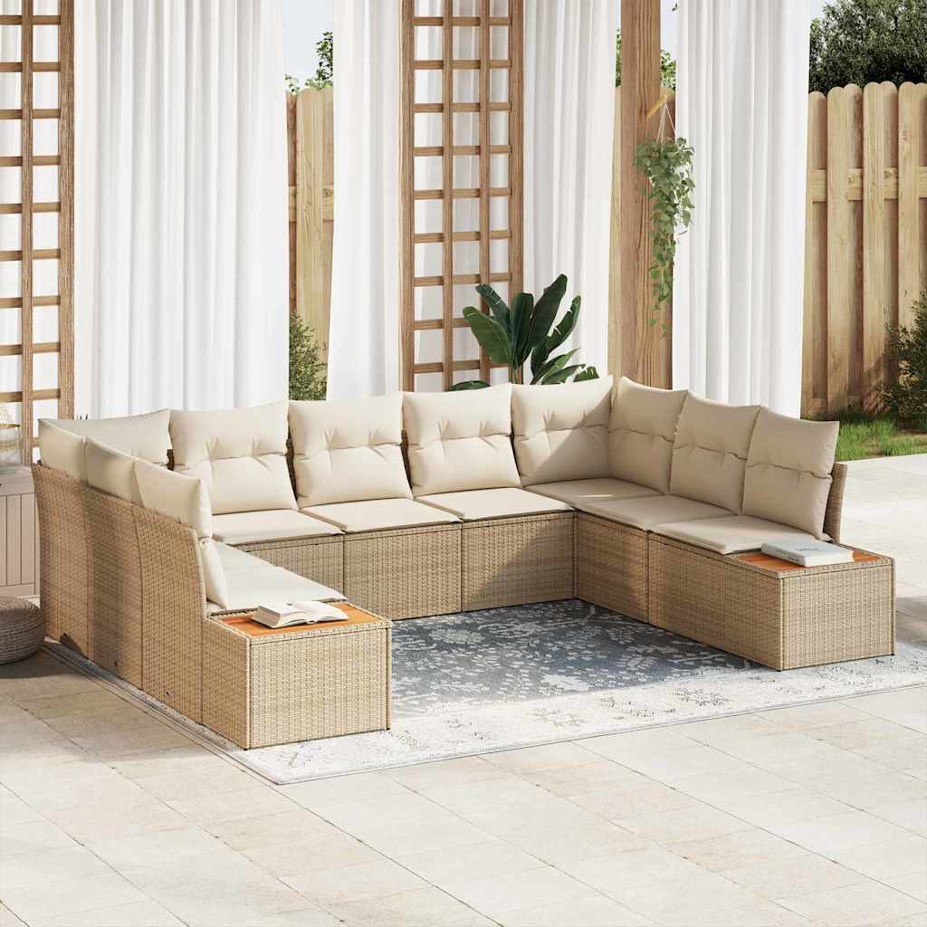 Havesofa Sæt 9 stk. Beige Poly rattan