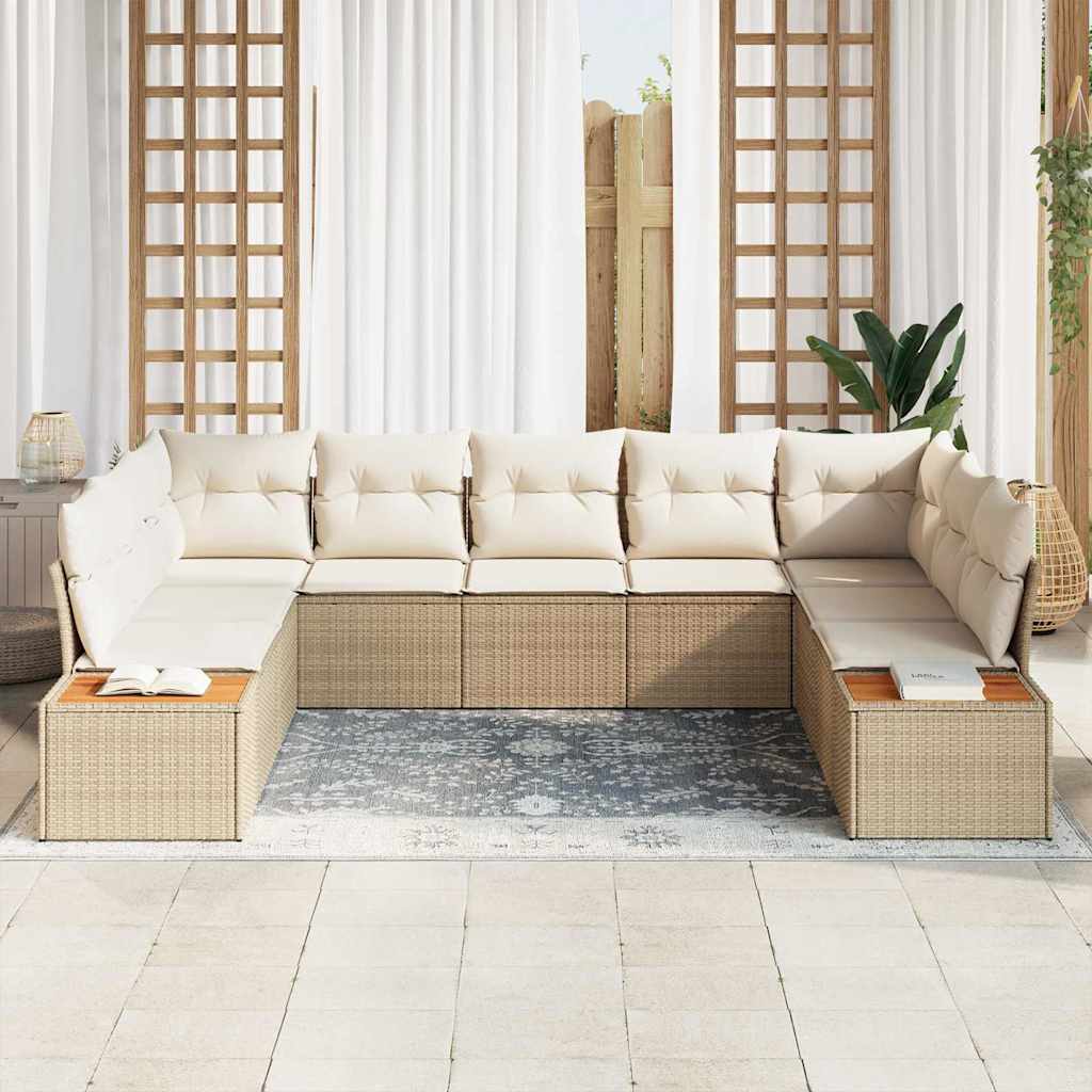 Havesofa Sæt 9 stk. Beige Poly rattan