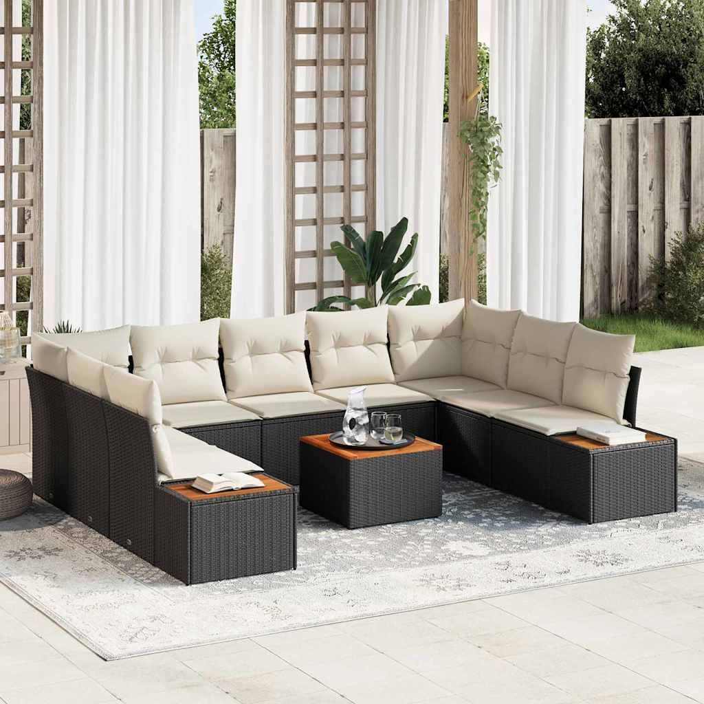 Havesofa Sæt 10 stk. Sort Poly rattan