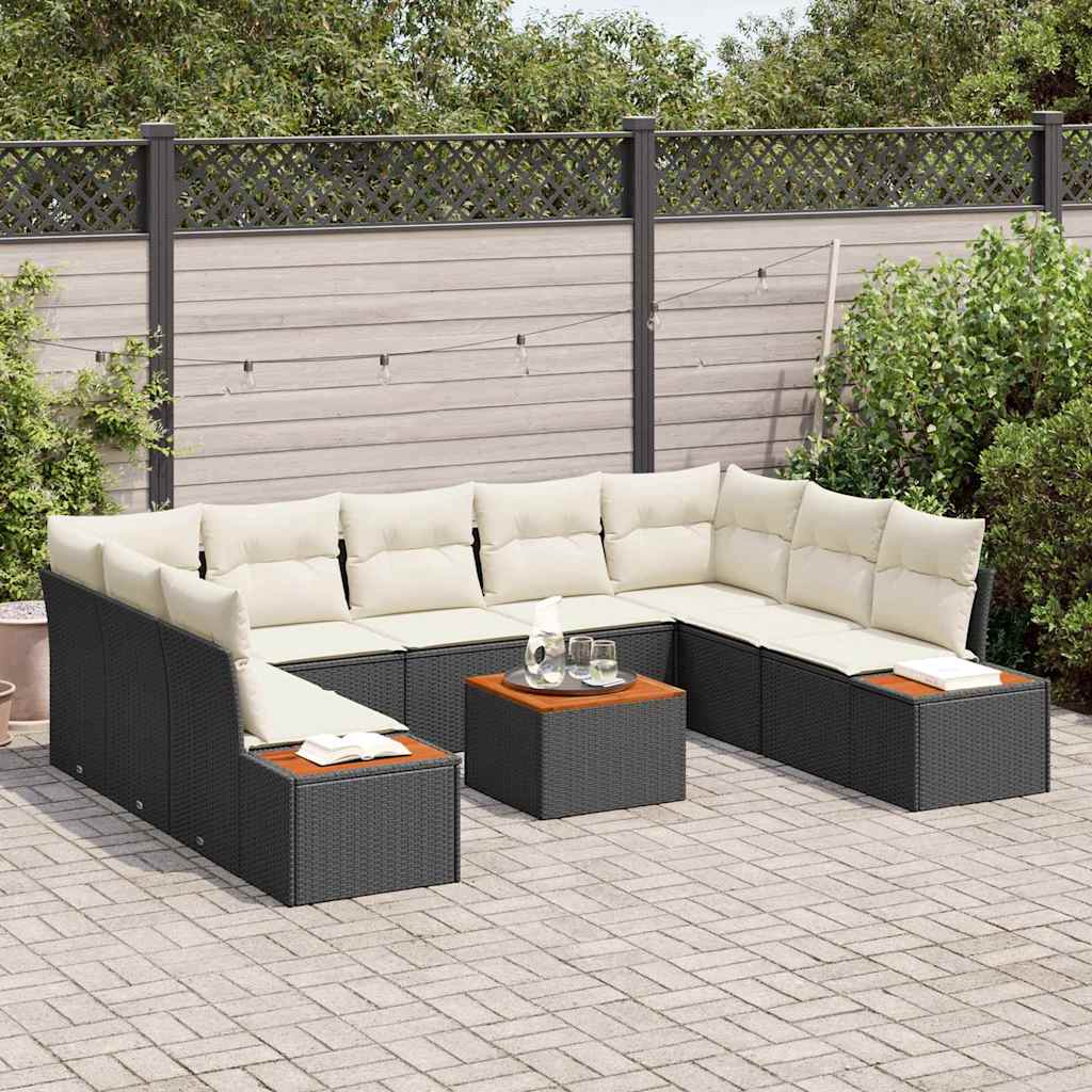 Havesofa Sæt 10 stk. Sort Poly rattan