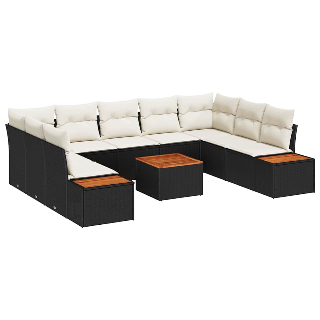 Havesofa Sæt 10 stk. Sort Poly rattan