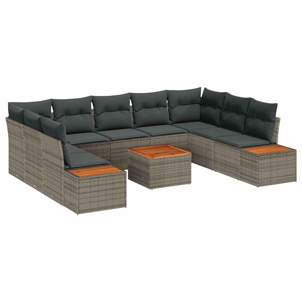 Havesofa Sæt 10 stk. Grå Poly rattan
