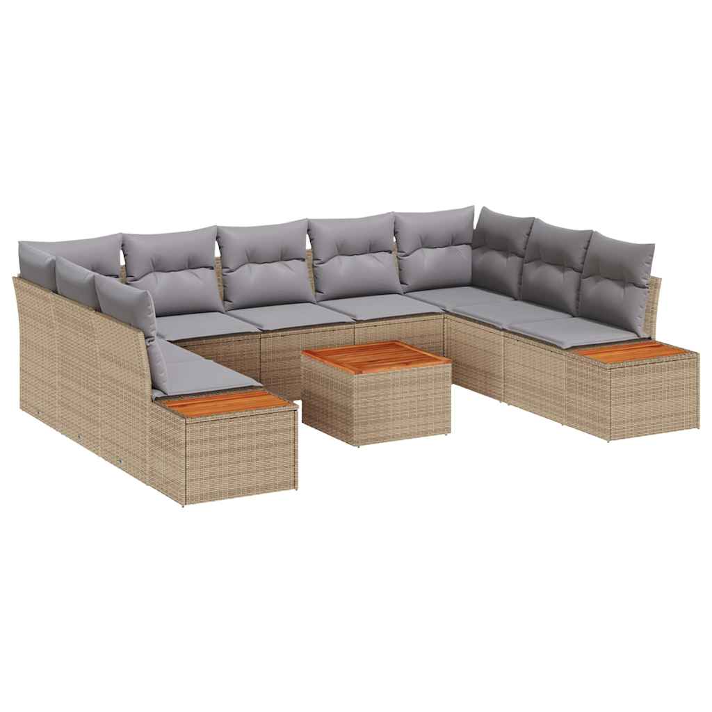 Havesofa Sæt 10 stk. Beige Poly rattan