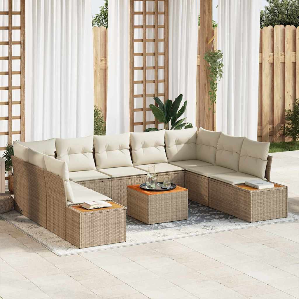 Havesofa Sæt 10 stk. Beige Poly rattan