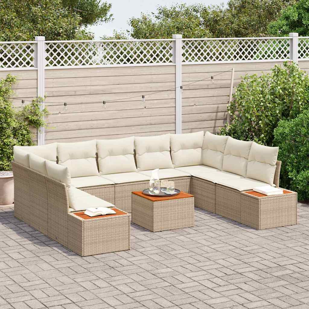 Havesofa Sæt 10 stk. Beige Poly rattan