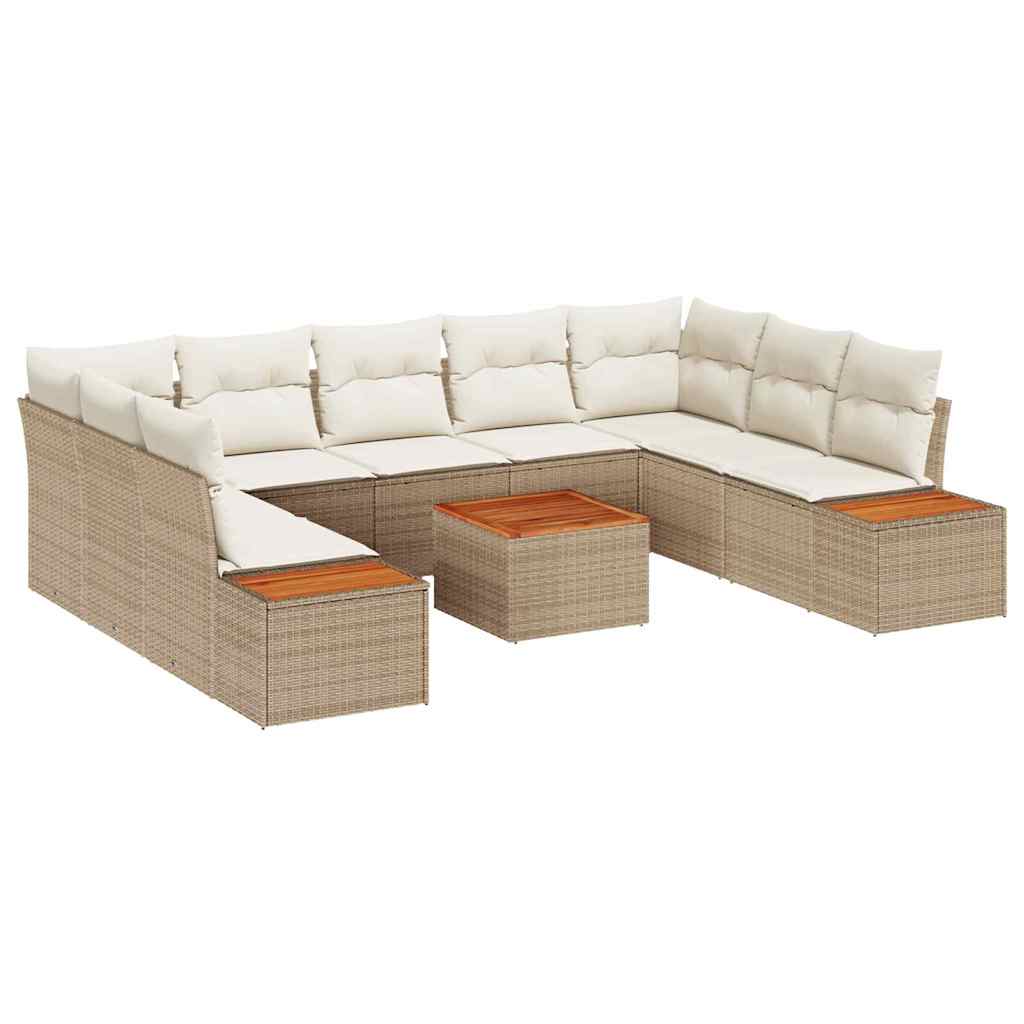 Havesofa Sæt 10 stk. Beige Poly rattan