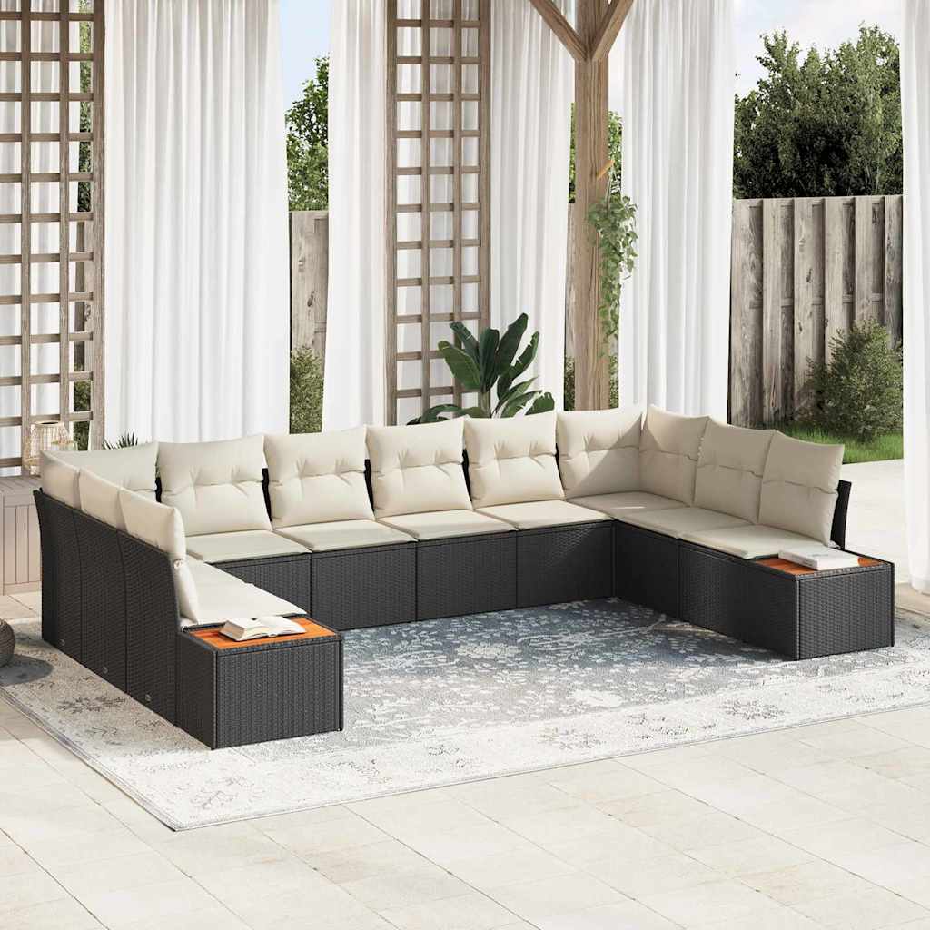 Havesofa Sæt 10 stk. Sort Poly rattan