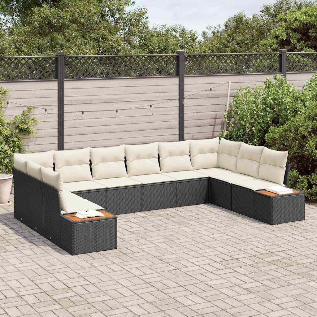 Havesofa Sæt 10 stk. Sort Poly rattan