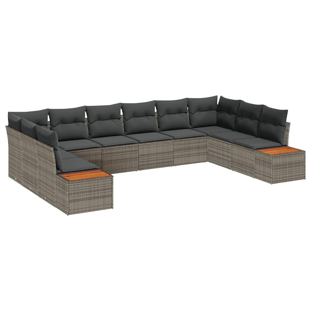 Havesofa Sæt 10 stk. Grå Poly rattan