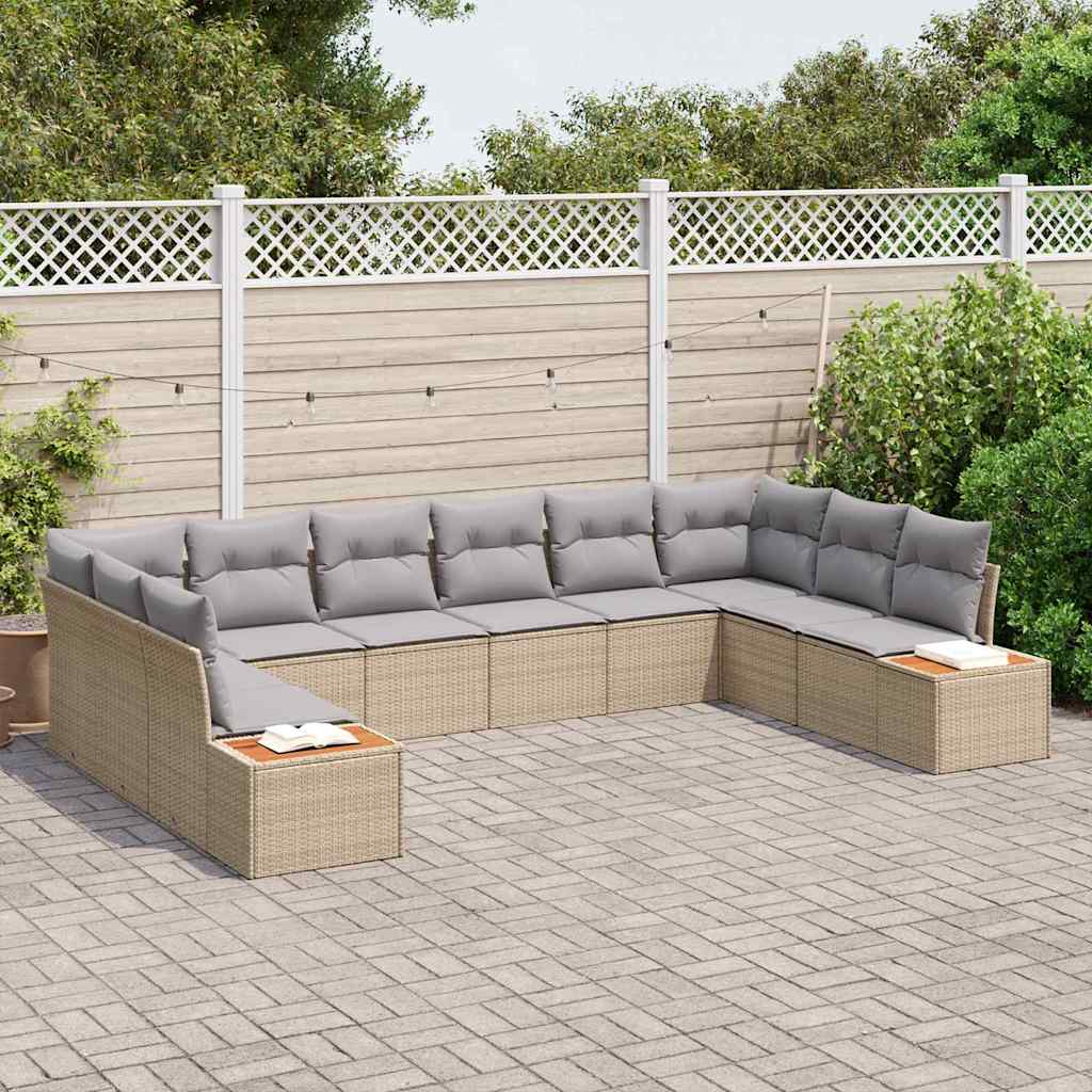 Havesofa Sæt 10 stk. Beige Poly rattan
