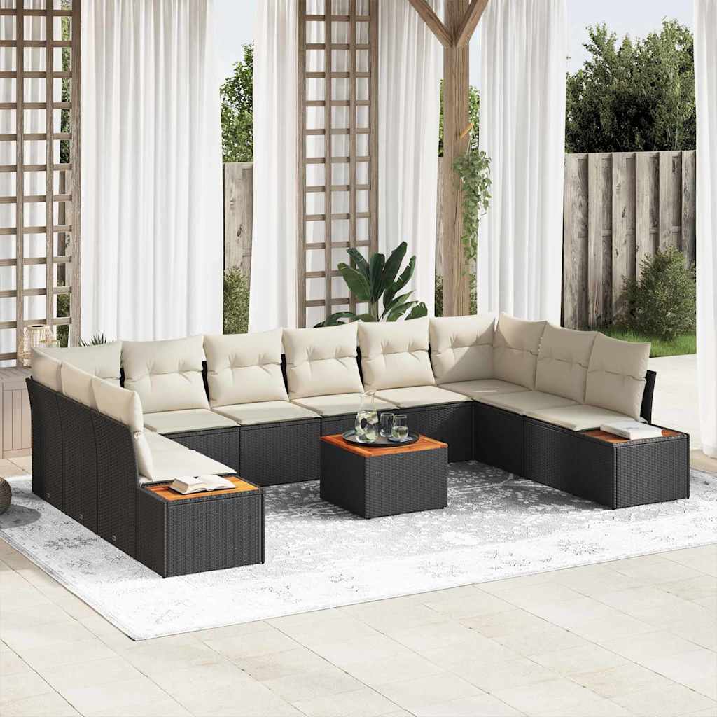 Havesofa Sæt 11 stk. Sort Poly rattan