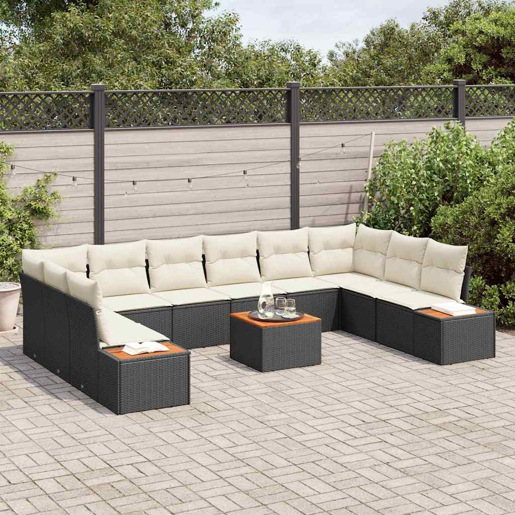 Havesofa Sæt 11 stk. Sort Poly rattan