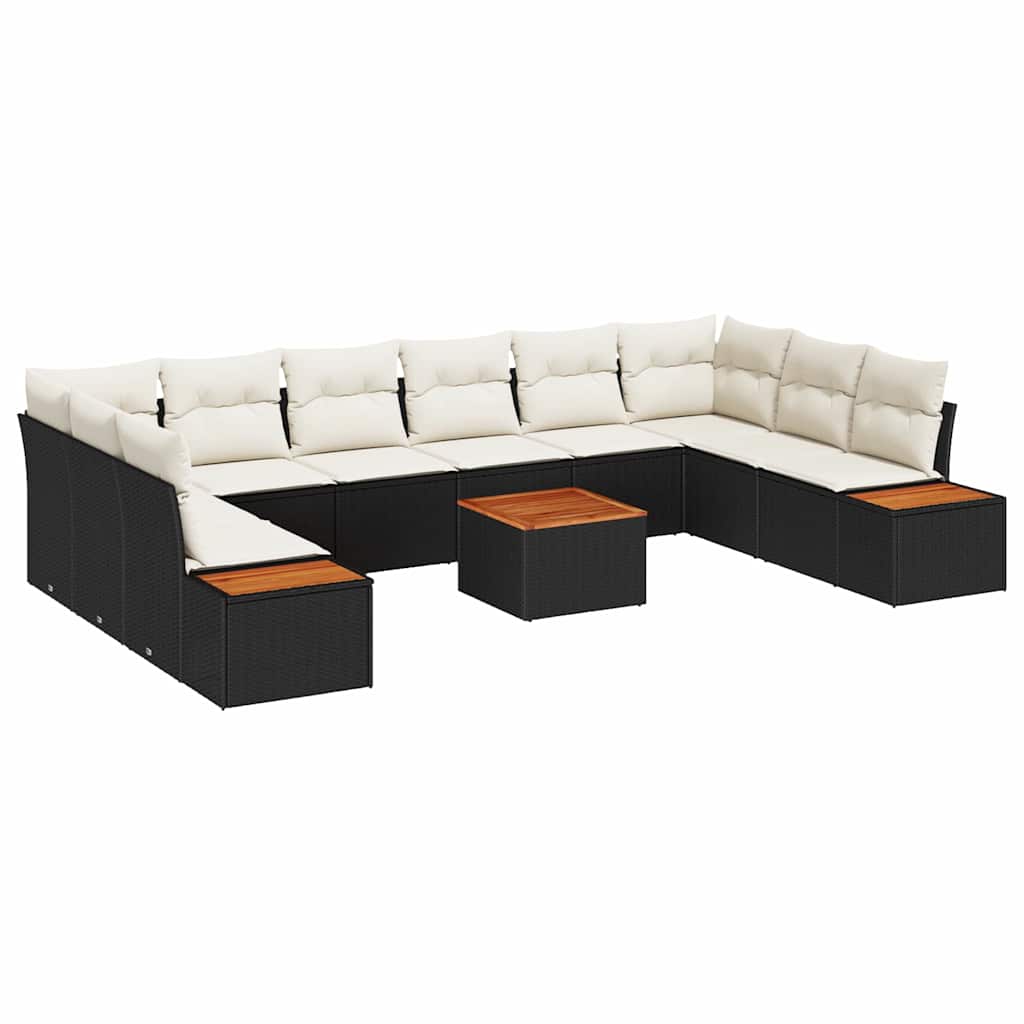 Havesofa Sæt 11 stk. Sort Poly rattan