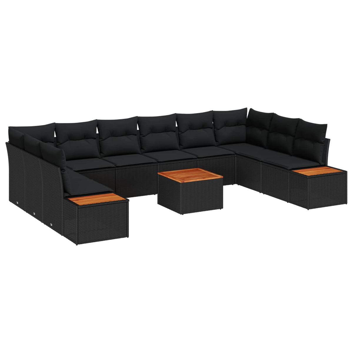 Havesofa Sæt 11 stk. Sort Poly rattan