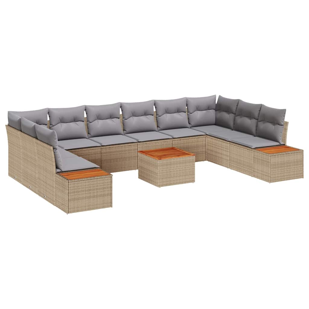 Havesofa Sæt 11 stk. Beige Poly rattan