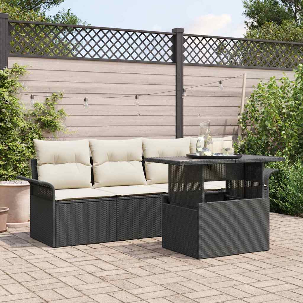 Havesofa Sæt 5 stk. Sort polyrattan