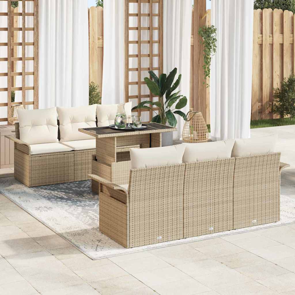 Havesofa Sæt 7 stk. Beige polyrattan