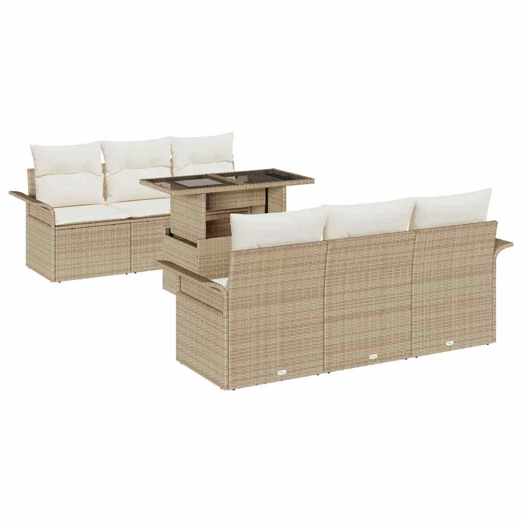 Havesofa Sæt 7 stk. Beige polyrattan