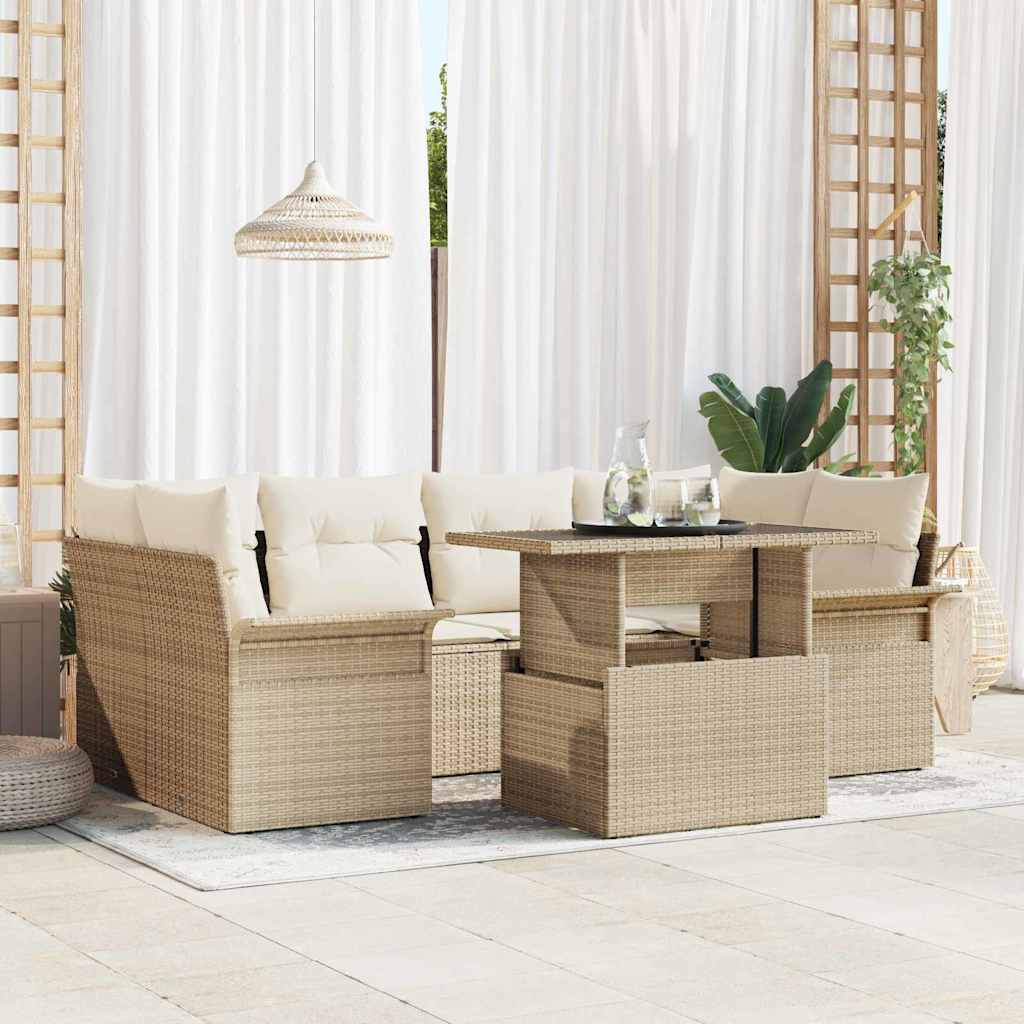 Havesofa Sæt 7 stk. Beige polyrattan