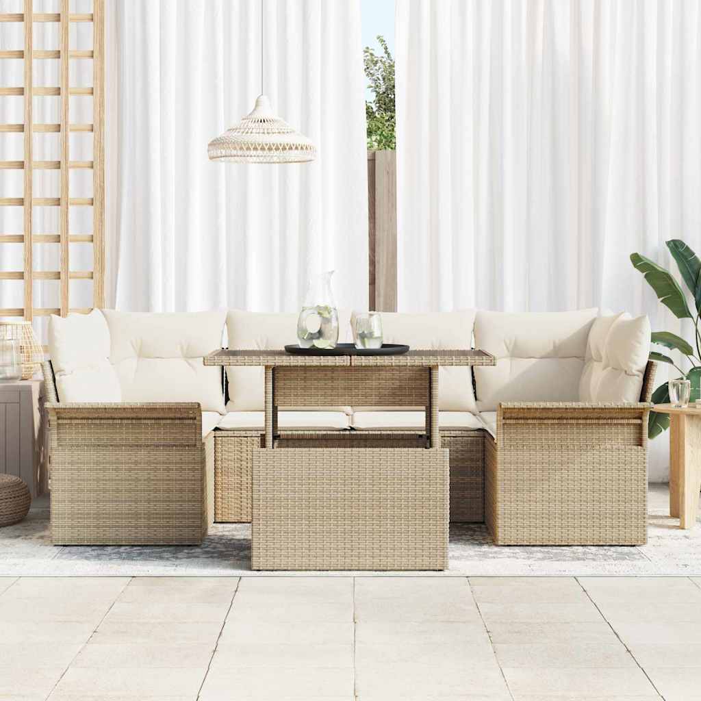 Havesofa Sæt 7 stk. Beige polyrattan