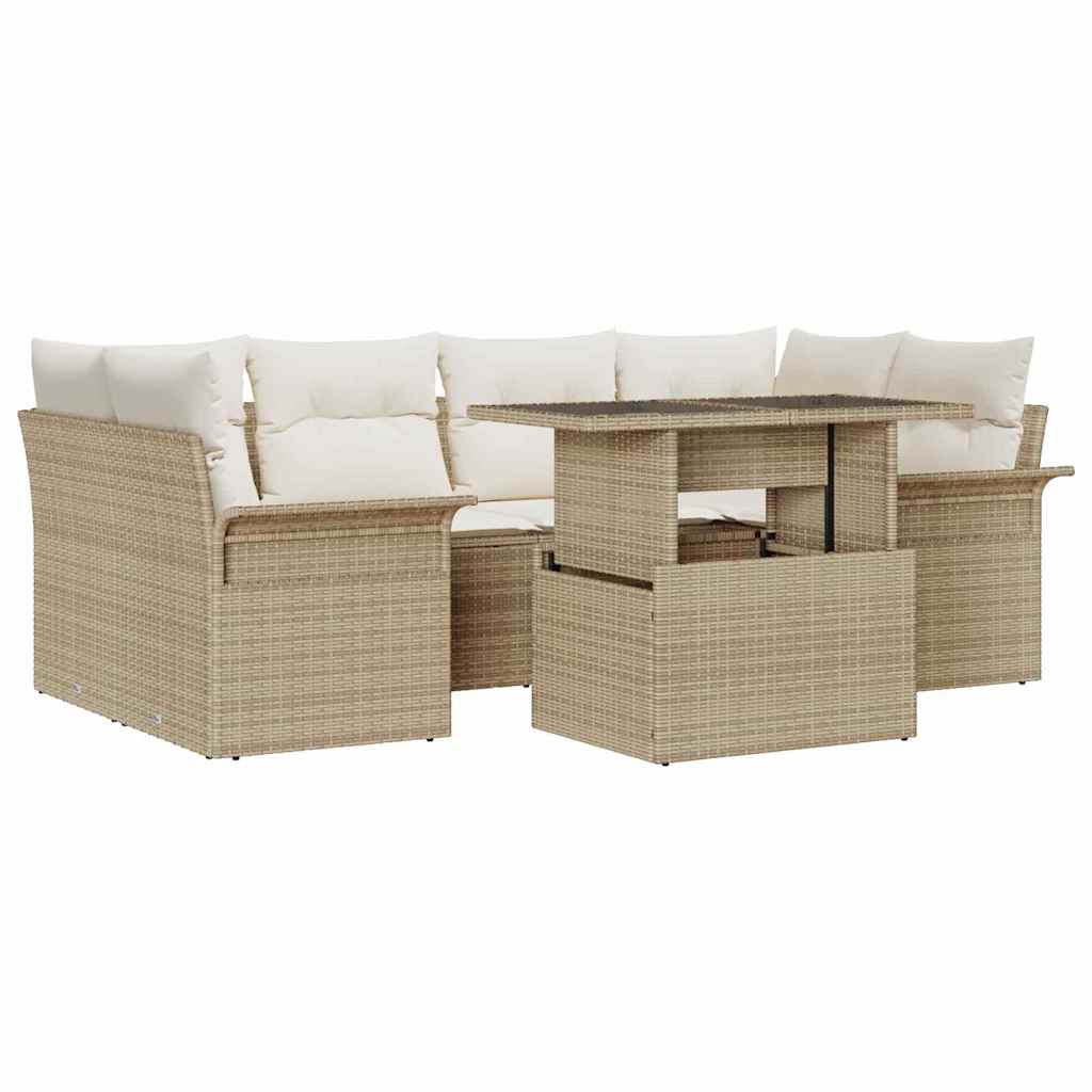 Havesofa Sæt 7 stk. Beige polyrattan