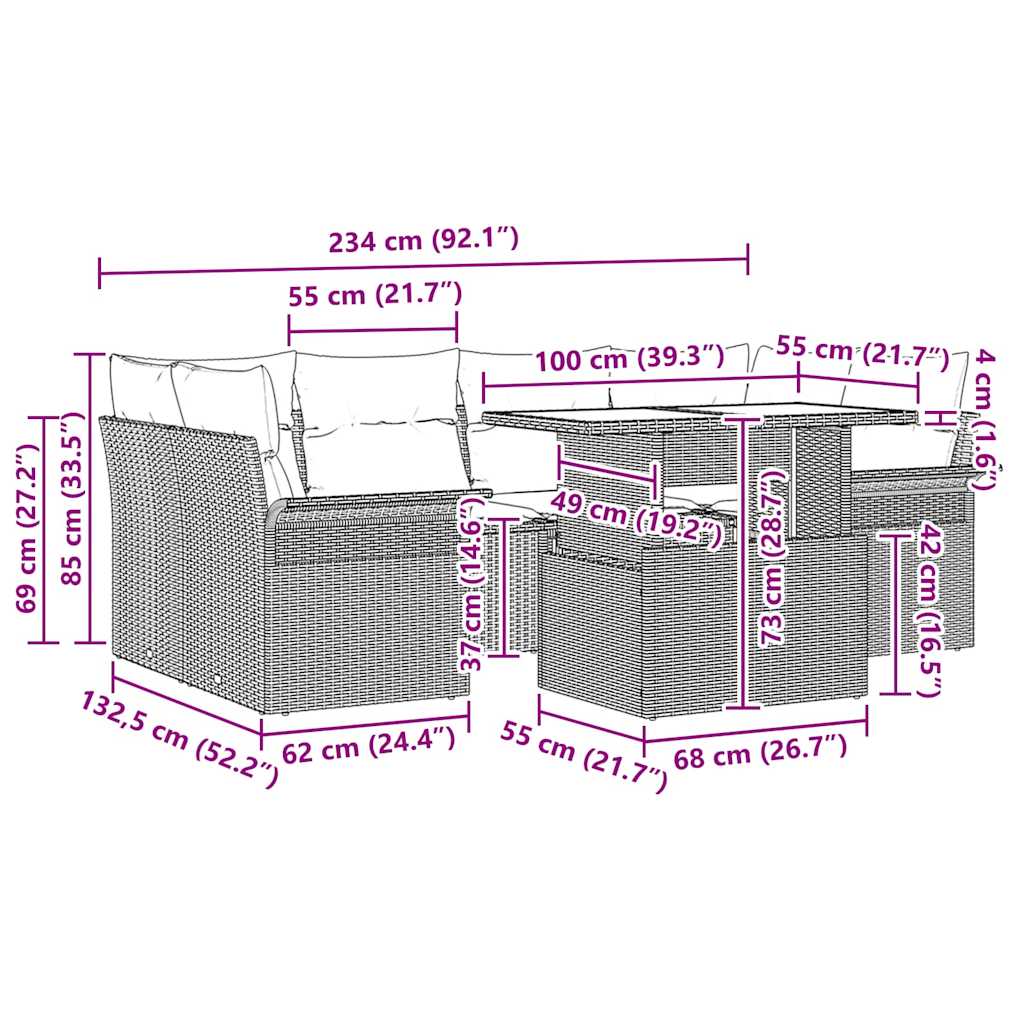 Havesofa Sæt 7 stk. Beige polyrattan