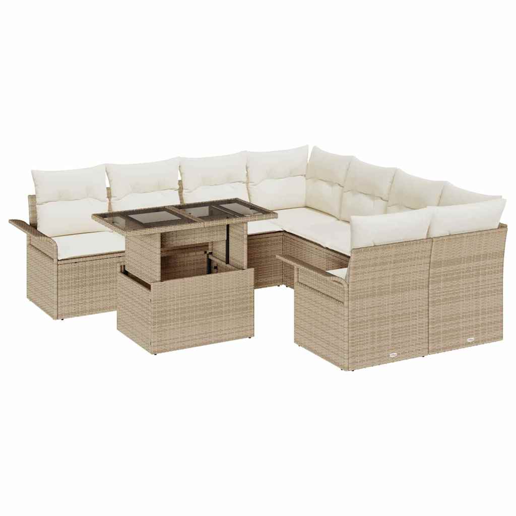 Havesofa Sæt 9 stk. Beige polyrattan