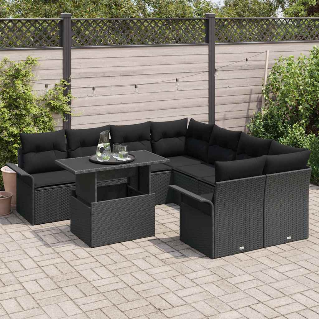 Havesofa Sæt 9 stk. Sort polyrattan