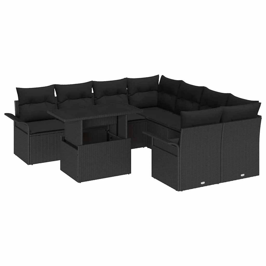 Havesofa Sæt 9 stk. Sort polyrattan