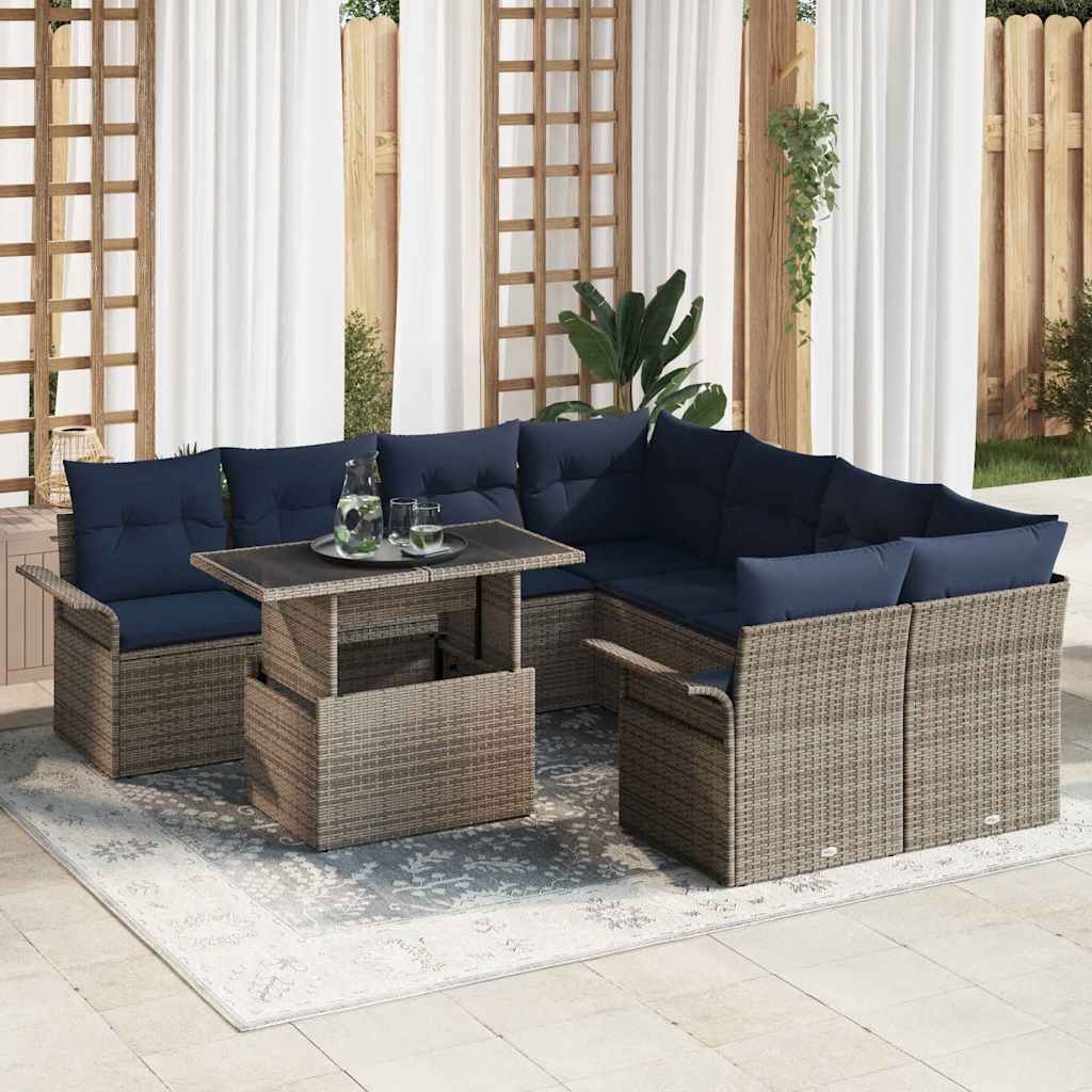 Havesofa Sæt 9 stk. Grå polyrattan