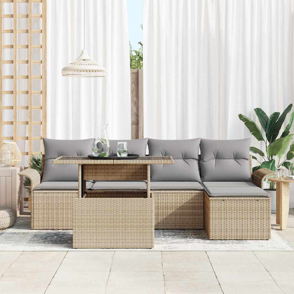 Havesofa Sæt 6 stk. Beige polyrattan