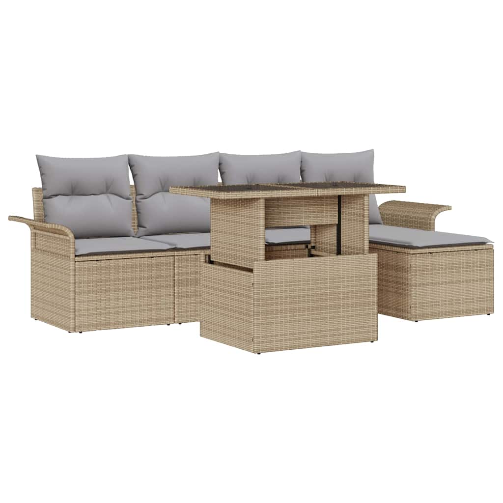 Havesofa Sæt 6 stk. Beige polyrattan