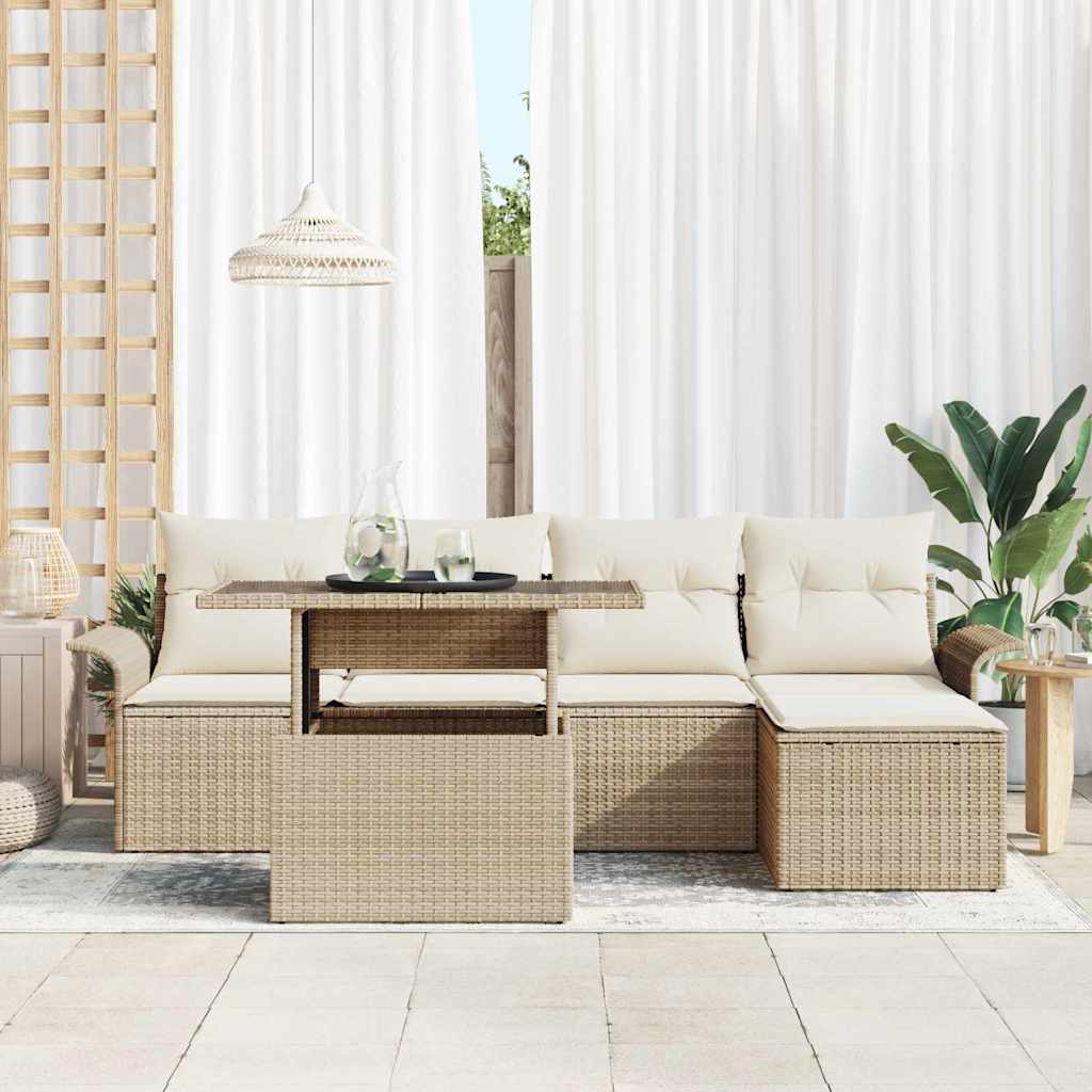 Havesofa Sæt 6 stk. Beige polyrattan