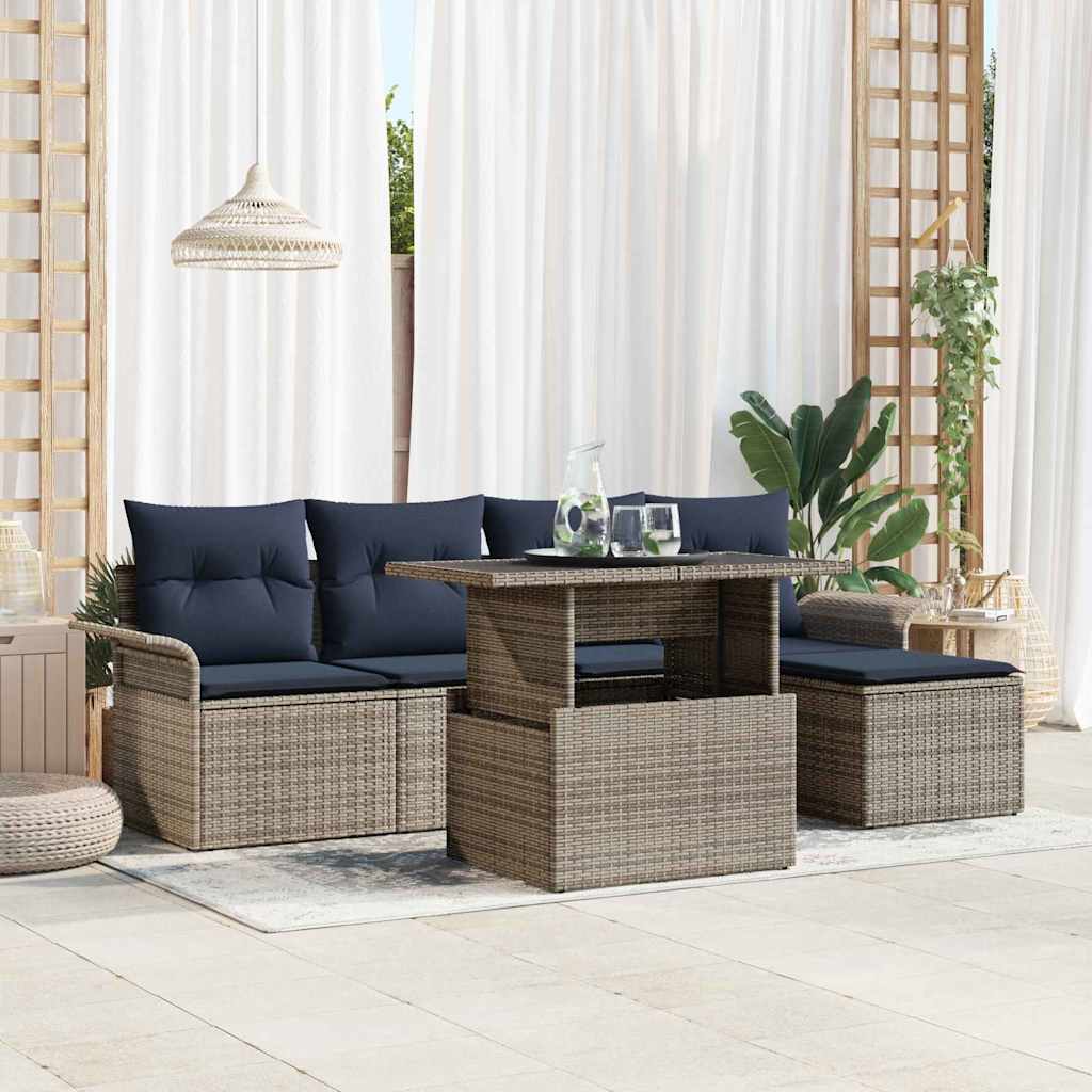 Havesofa Sæt 6 stk. Grå polyrattan