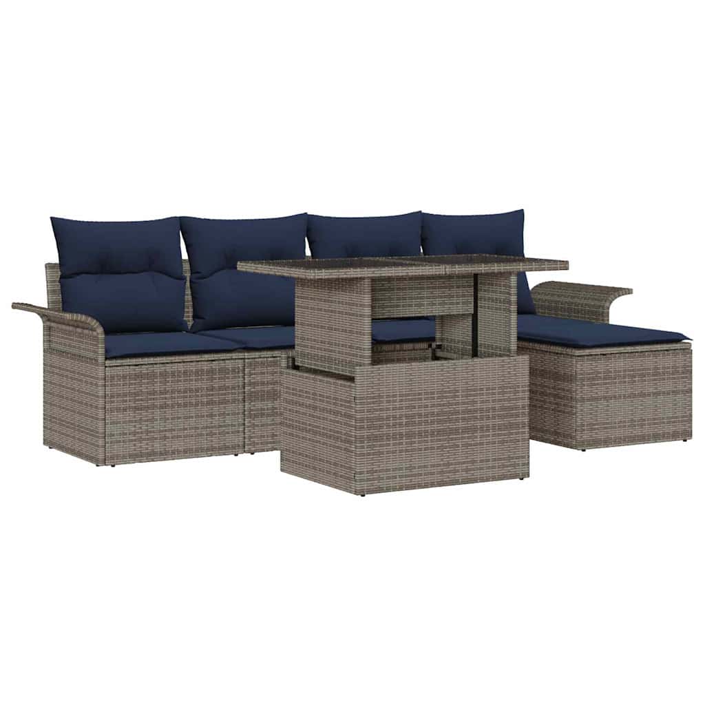 Havesofa Sæt 6 stk. Grå polyrattan