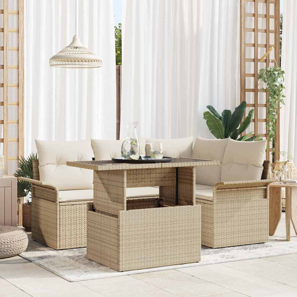 Havesofa Sæt 5 stk. Beige polyrattan