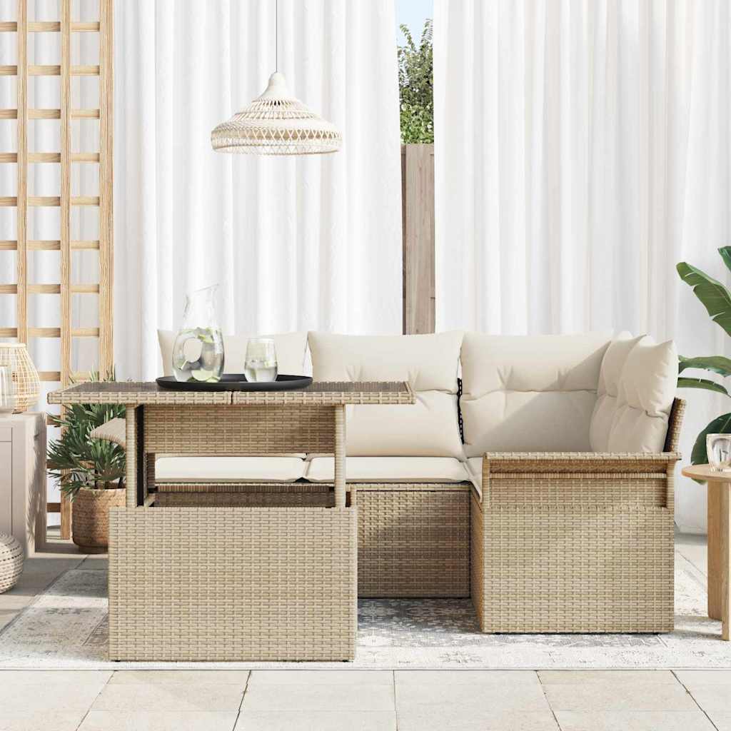 Havesofa Sæt 5 stk. Beige polyrattan