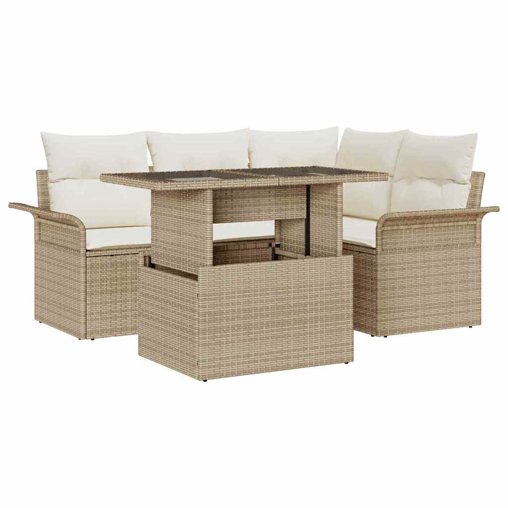 Havesofa Sæt 5 stk. Beige polyrattan