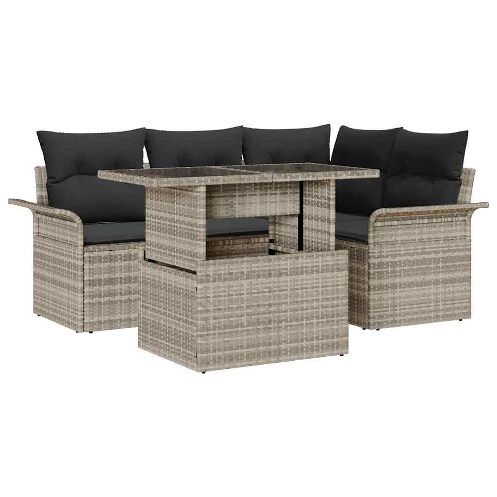 Havesofa Sæt 5 stk. Lysegrå polyrattan