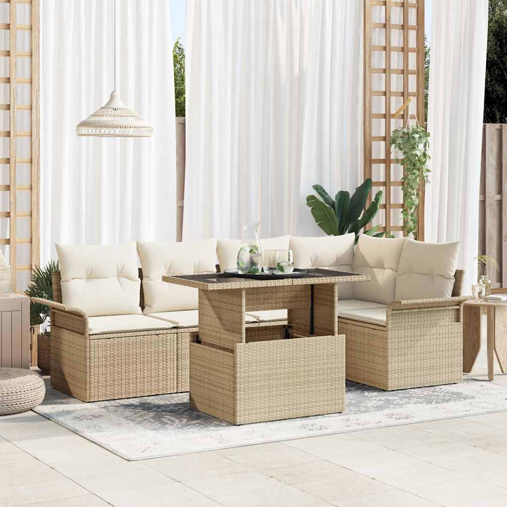Havesofa Sæt 6 stk. Beige polyrattan