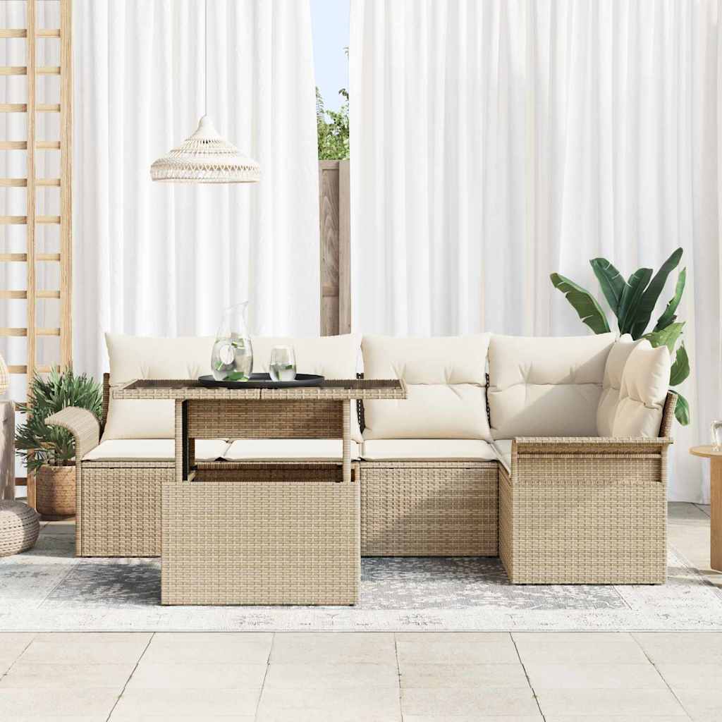 Havesofa Sæt 6 stk. Beige polyrattan