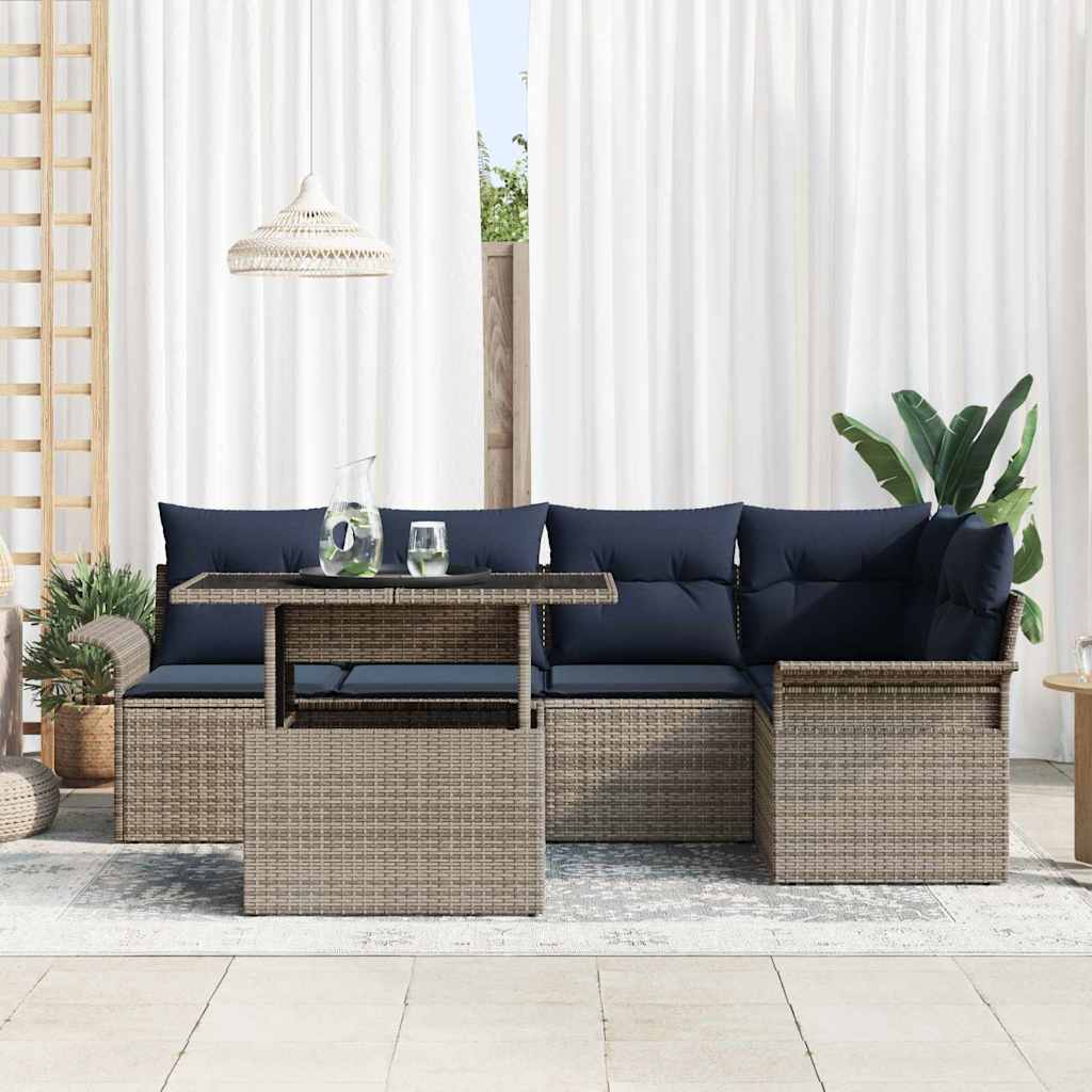 Havesofa Sæt 6 stk. Grå Poly rattan