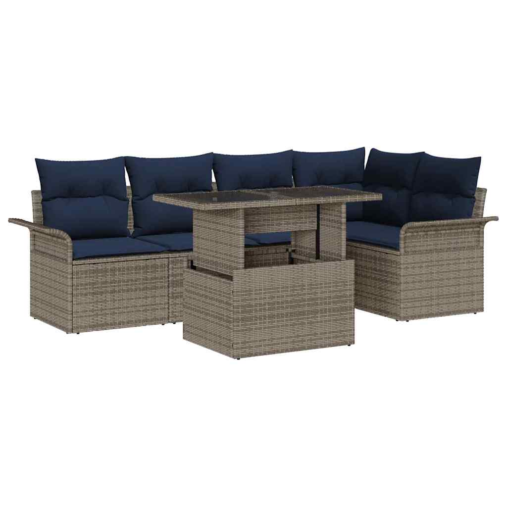 Havesofa Sæt 6 stk. Grå Poly rattan