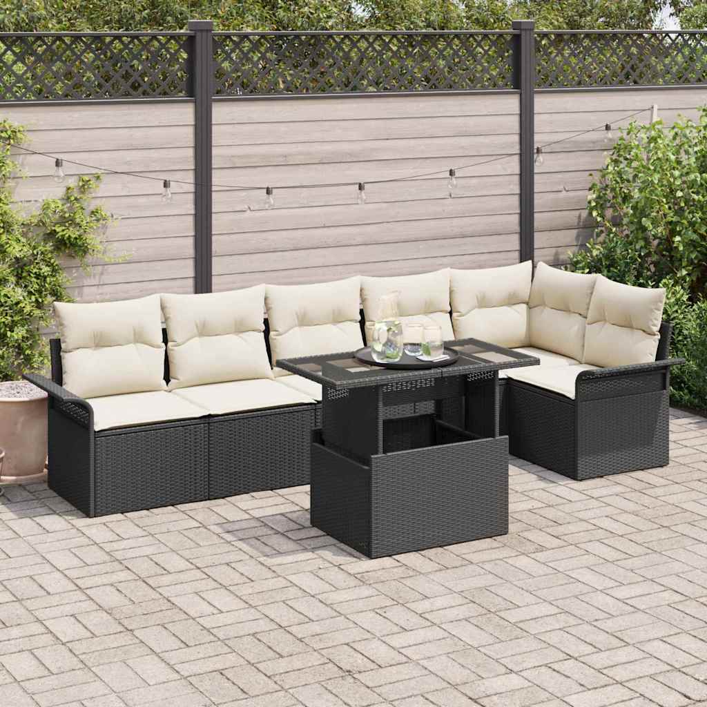 Havesofa Sæt 7 stk. Sort polyrattan